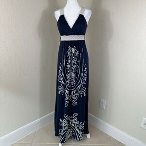 Zealous Babydoll Maxi Dress Womens Large Blue Boho Y2K Cottagecore Embroidered